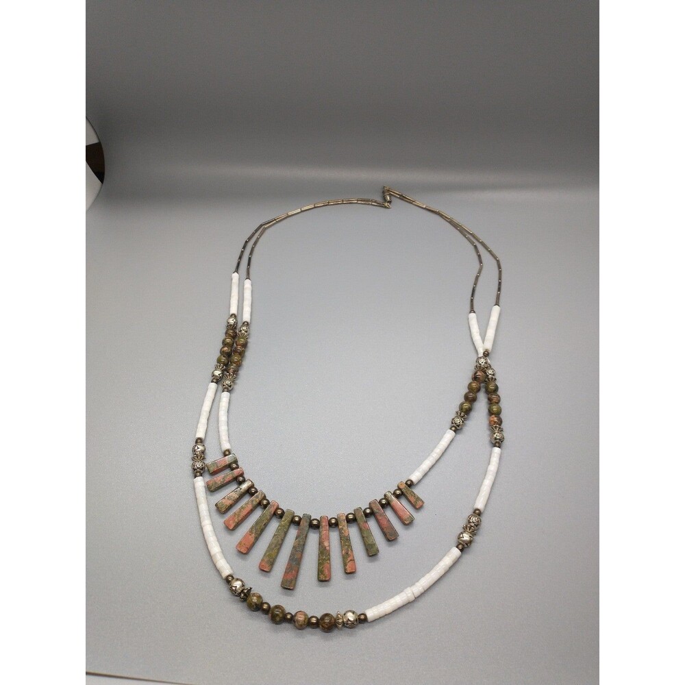 Unakite Semi precious Necklace Cottagecore India Hippy Beachy Surfer Boho